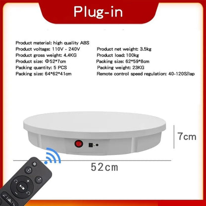 Motorized Rotating Display Stand 360° Electric Rotating Turntable Display Photo Booth 100KG Load size 60cm