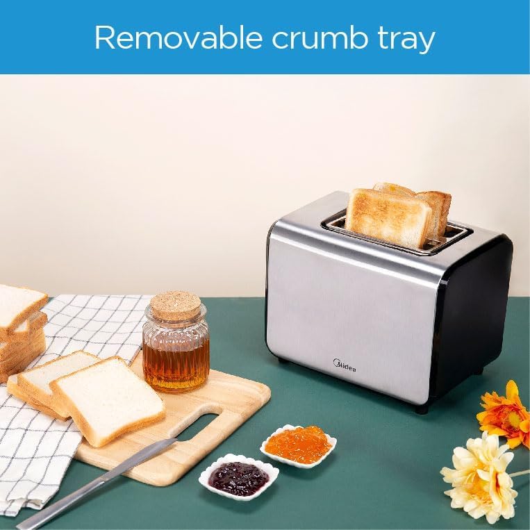 Midea Toaster 2 Slots, 950W With Adjustable Browning Control, Removable Crumb Tray, Automatic Pop Up, Defrost, Warm, Cancel, Auto Power Cut Off Function, 7 Level Settings - MT-RW2L20W