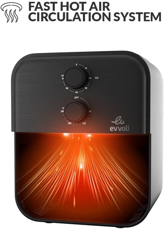 evvoli Air Fryer 3.8 Liters with Timer Temperature Adjustable Control and 8 Preset Programs 1600W, EVKA-AF3801B Black