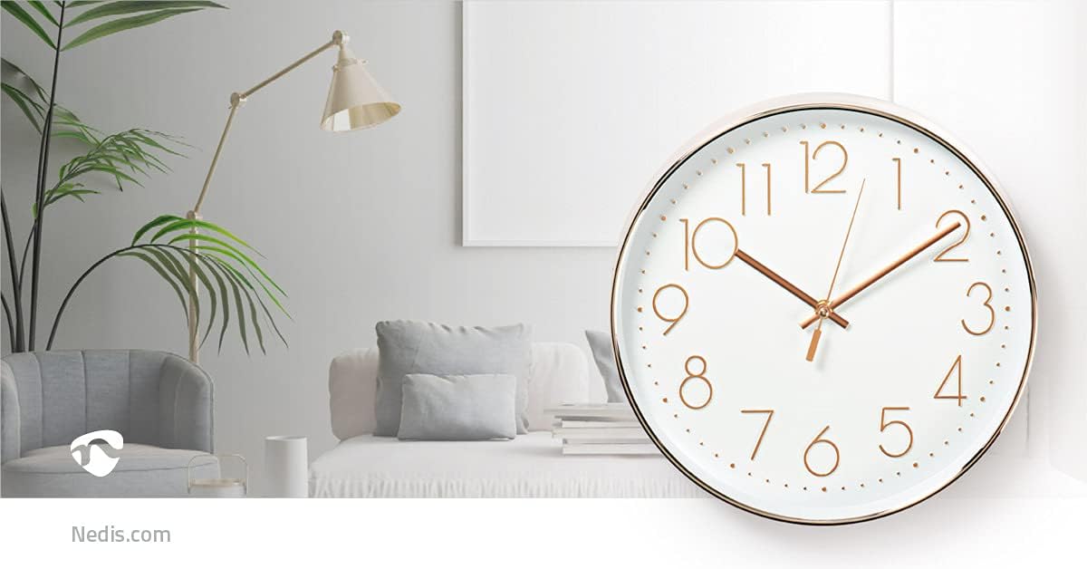 Nedis White and Silver Circle Wall Clock - CLWA015PC30SR - 30cm Diameter