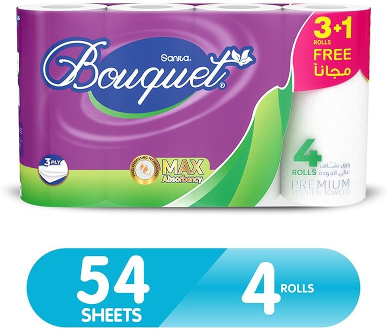 Sanita, Bouquet Kitchen Towel, 3+1 Free, 54 Sheets, White