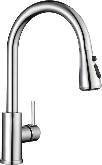 DAYONE Chrome Kitchen Faucet with Pull Down Sprayer, Single Handle Kitchen Mixer with 3 Water Modes Stainless Steel Kitchen Taps