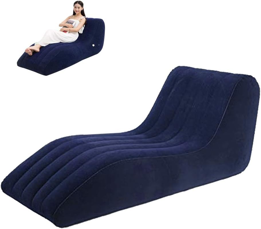 Gluckluz Inflatable Sofa Air Chair Flocked Lounge Couch Bed Bean Bag for Indoor Outdoor Travel Camping Hiking Backpacking (Blue)