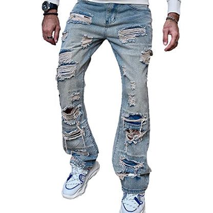 WEIBUMAOYI Men's Loose Fit Pants Relaxed-Fit Men Jeans Washed Oversize Straight Leg Carpenter Jean