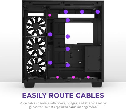 NZXT H9 Flow Dual-Chamber ATX Mid-Tower PC Gaming Case – High-Airflow Perforated Top Panel – Tempered Glass Front & Side Panels – 360mm Radiator Support – Cable Management – Black, CM-H91FB-01