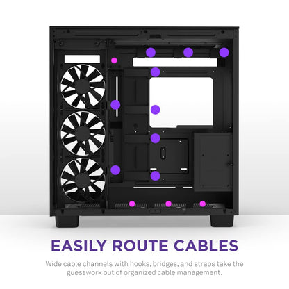 NZXT H9 Flow Dual-Chamber ATX Mid-Tower PC Gaming Case – High-Airflow Perforated Top Panel – Tempered Glass Front & Side Panels – 360mm Radiator Support – Cable Management – Black, CM-H91FB-01