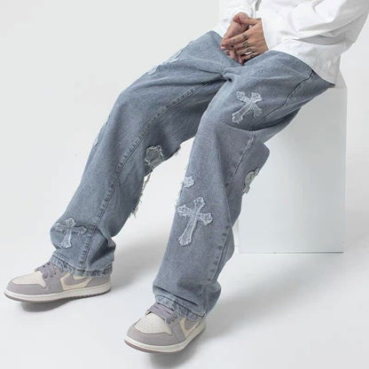 FantasyGears Y2k Jeans Men Grunge Hip Hop Baggy Pants Straight Leg Graphic Denim Joggers Loose Goth Trousers Streetwear