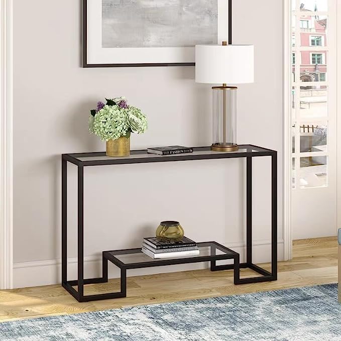 JOHN'SDECOR Console Table Pre Assembled Glass Shelves with Metal Frame Entrance Console Table Sofa Side Table Hallway Console Table Modern Entryway Console Table (Small 55 x 20 x 70 Cm)