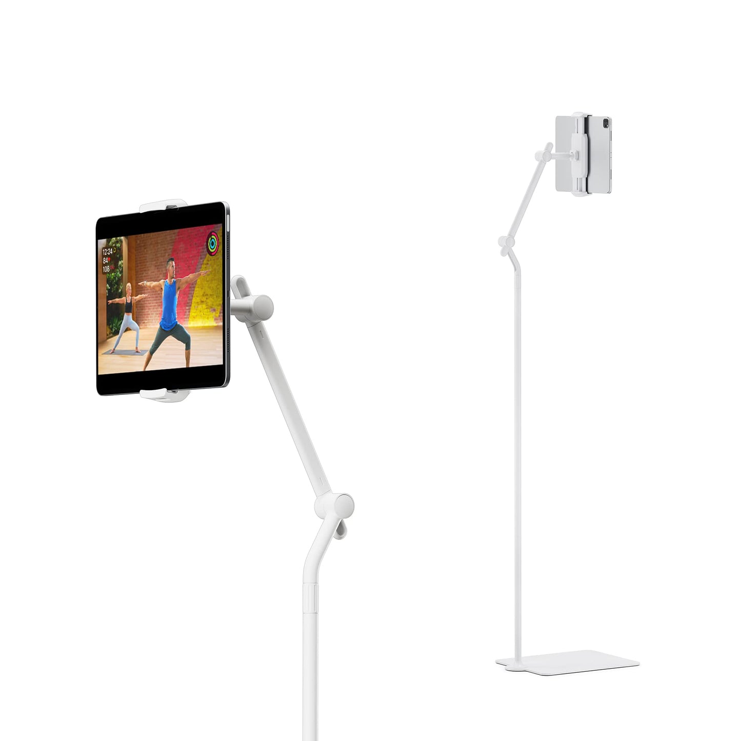 Twelve South HoverBar Tower | Multi-Angle Universal Tablet & iPad Floor Stand Holder For Apple Fitness+, Peloton/Stationary Bikes, Exercise and More (White)