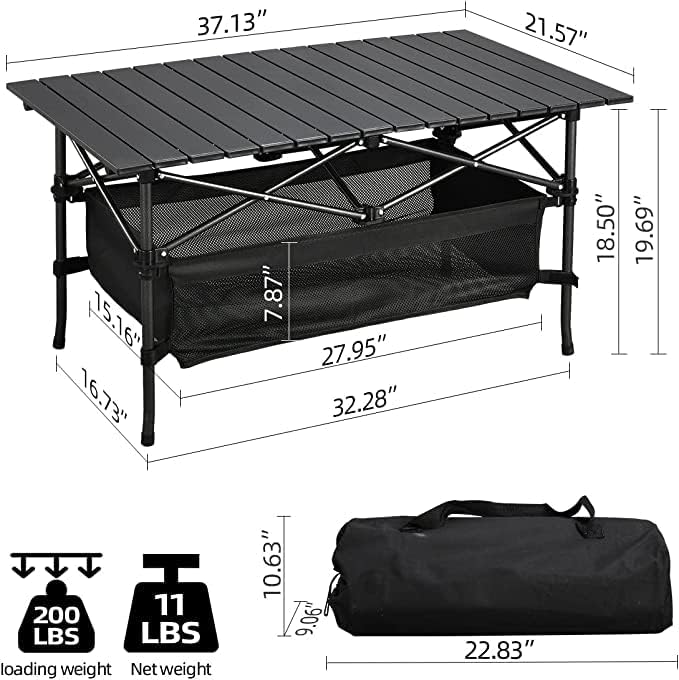 Jorunb Large Foldable Table,Portable Camping Table,Picnic Table,Backpacking Table with Storage Waterproof Pocket,for Outdoor BBQ,Cookout,Picnic,Beach 95 * 55 * 50cm