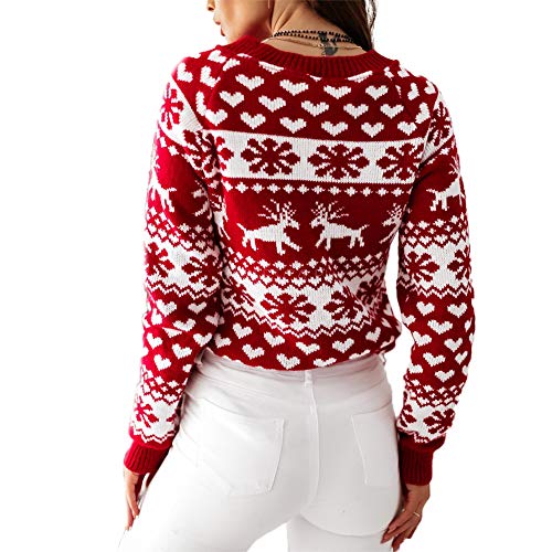 Women Sweater Christmas Oversized Pullover Sweaters Reindeer Snowflake Graphic Long Sleeve Crew Neck Knit Tops