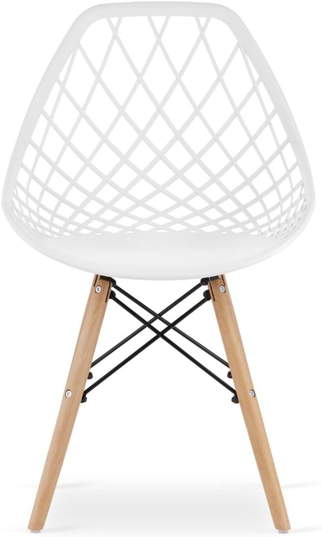 Dining Chair,Newest Style Modern Plastic Chair,Shell Room Chair with Lattice Back and Wooden Dowel Eiffel Legs,for for Kitchen Bedroom Living Room (Black,four chairs)