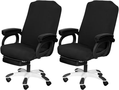 SARAFLORA Polyester Solid Stretch Washable Computer Chair Slipcovers for Universal Rotating for Boss, Office Chair (Large, Black)