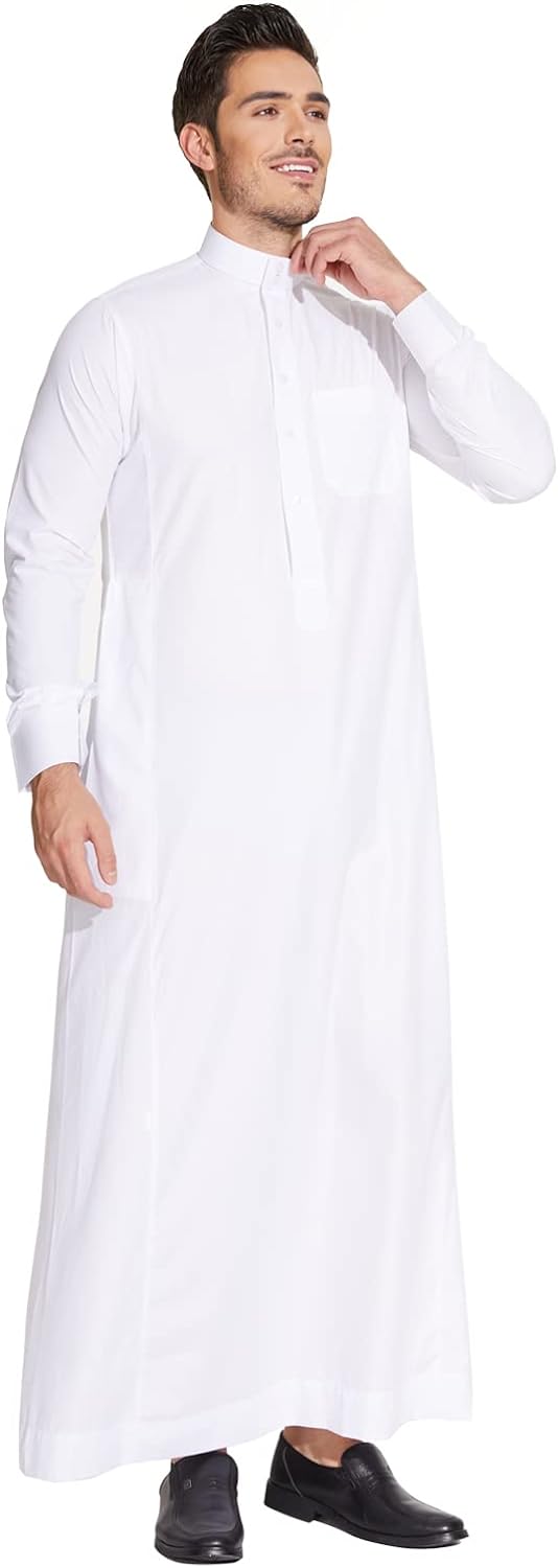 Sabolia Saudi Arabic Thobe Men’s Arab Robe Men’s Muslim Clothes Ramadan Middle East Ethnic Clothes Cuff Sleeve Size 62