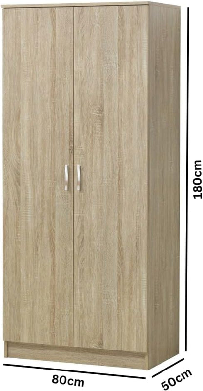 Karnak Trafford 2 Door Engineered Wood Wardrobe, Shelf & Hanging Rail Wooden Bedroom Storage Furniture Color (Sonoma Oak)