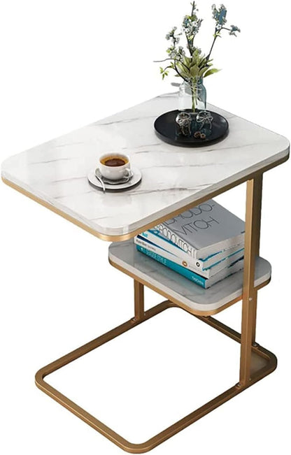 Round Side End Table 2 Layer Sofa Table Metal Corner Table Coffee Snack Tray Table Snack Accent Table Anti-Rusty for Outdoor and Indoor Use (B-Style)