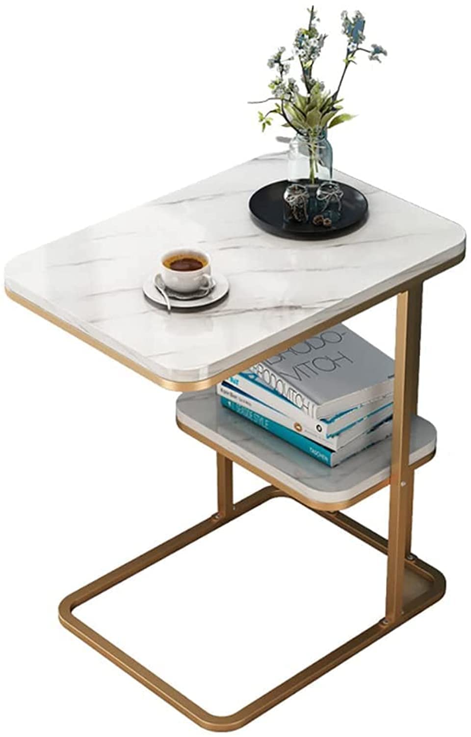 Round Side End Table 2 Layer Sofa Table Metal Corner Table Coffee Snack Tray Table Snack Accent Table Anti-Rusty for Outdoor and Indoor Use (B-Style)