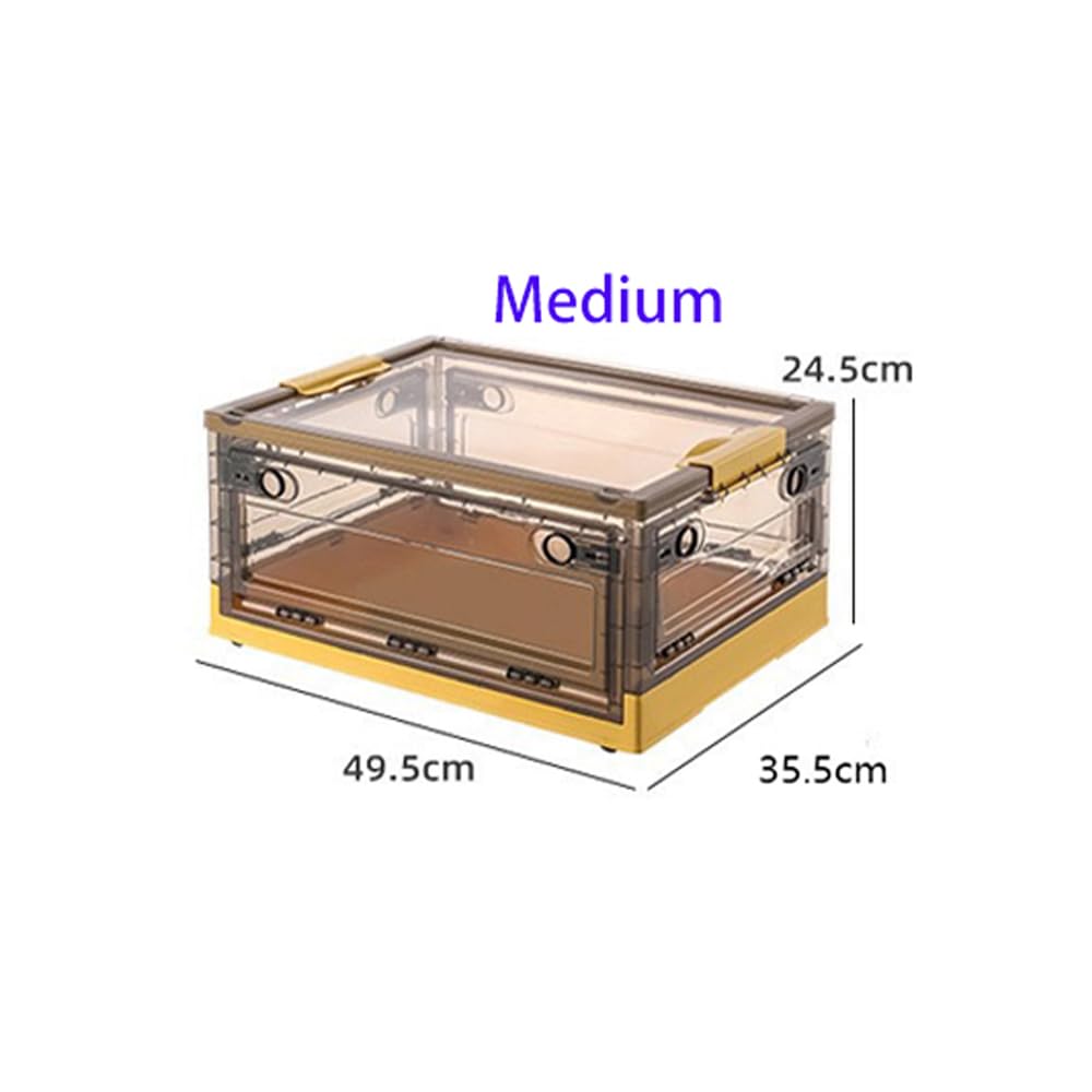 Mounay Foldable Storage Box with Lids,85L Stackable Storage Boxes with Wheels, Storage Container Crate, side Open Transparent Door for Home, Office, Bedroom (Extra large, Mango Yellow)