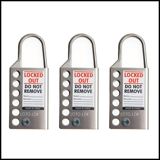 LOTO-LOK - Pack of 3 of Stainless Steel Lockout Tagout Hasp - Solid SS 316 Grade, Rust, Weather & Spark proof Hasp. Accomodates 6 Padlocks. (HSP-SS316-25)