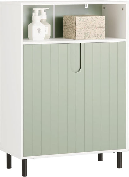 SoBuy (UAE STOCK) BZR137-GR Bathroom Tall Cabinet Bathroom Storage Cabinet with Laundry Basket White and Light Green W31 x D30 x H167cm (basin cabinet)