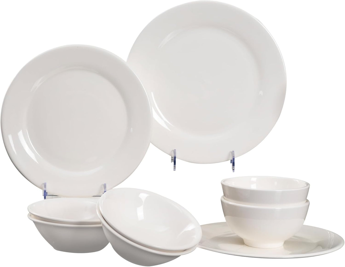 Techplus 16-Piece White Ceramic Dinnerware Set – 10.5 Inch & 9 Inch Plates, 6 Inch & 5 Inch Bowls – Microwave, Dishwasher, Oven Safe – Elegant Minimalist Tableware for Dining and Entertaining