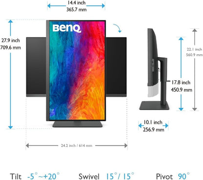 BenQ PD2725U 27 Inch 4K HDR Monitor for Mac/Designers, 3840 x 2160 UHD, IPS, Thunderbolt 3, USB-C(65W), Rec.709, sRGB, Display P3,DCI P3, CAD/CAM, Factory Calibrated, AQCOLOR, USB Hub, KVM, ICC Sync