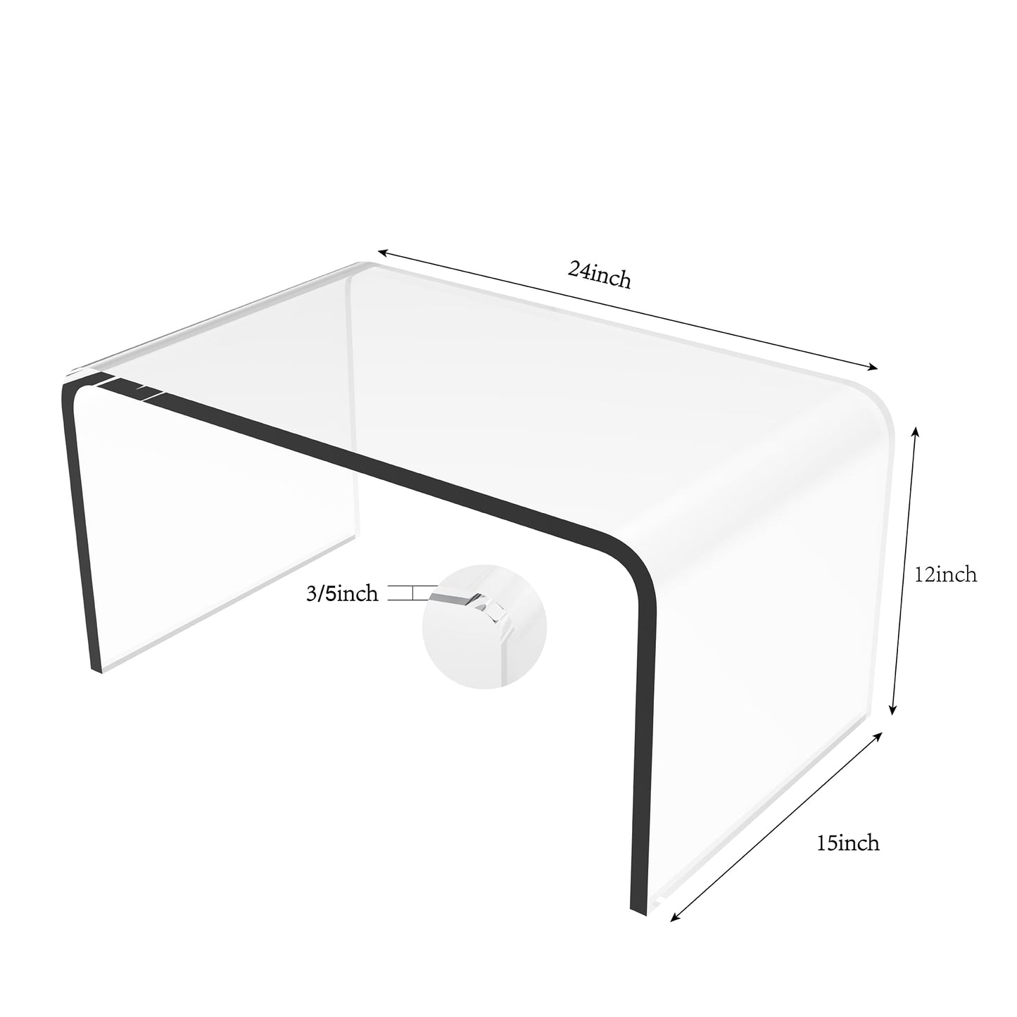 MESAILUP Acrylic Coffee Table, 32" L x 16" W x16'' H x3/4'' Thick Modern Waterfall Coffee Table for Living Room, Clear Rectangle Tea Table with Round Edges