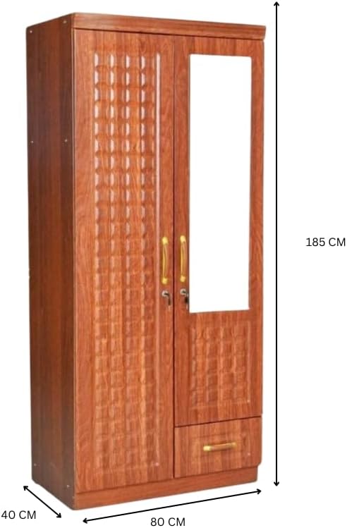 ALWASIT HOME Mehruddin 2 Door Wooden Wardrobe With Mirror with One Lockable Drawer (Without assembly, White)