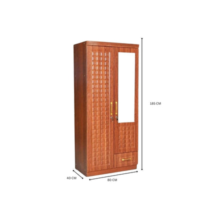 ALWASIT HOME Mehruddin 2 Door Wooden Wardrobe With Mirror with One Lockable Drawer (Without assembly, White)