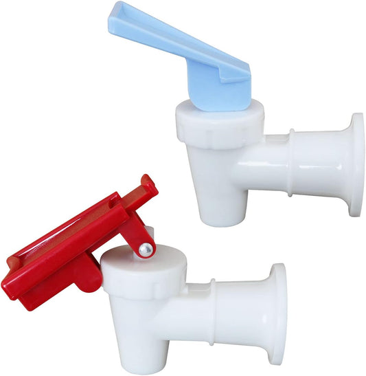 ITROLLE Water Cooler Faucet 2PCS White Plastic Water Cooler Spigots Reusable Spigot Spout Leak Proof Water Beverage Lever Pour Valve Water Crock Water Tap Blue and Red (Red Safety Lock)