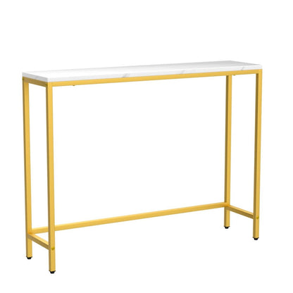 loglus Console Table for Entryway, Faux Marble MDF Sofa Table with Golden Frame (Double Layer, White Marble)