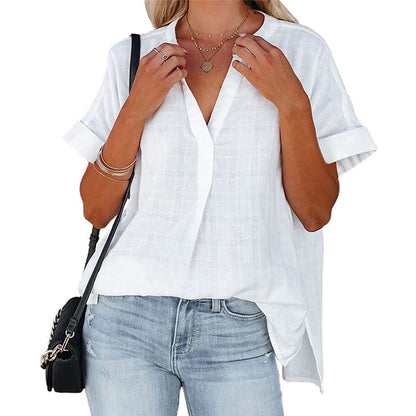 Women's Summer Casual Split V Neckline Chiffon Blouses Loose Office Business Work Blouse