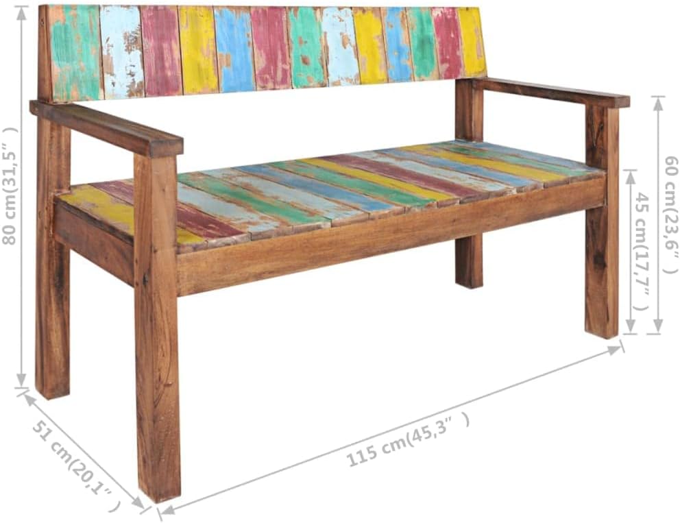 vidaXL Bench 115 cm Solid Reclaimed Wood Indoor Outdoor Furniture Accessories Set Wooden Hallway Sofa Entryway Bench Unit Multicolour