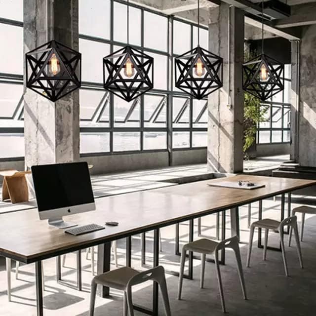 HUA QIANG WANG Industrial Pendant Light Diamond Shape 1-Light Adjustable Height Black Metal Hanging Lamp Vintage Farmhouse Ceiling Light Fixture for Kitchen Island Dining Room Living Room Bedroom