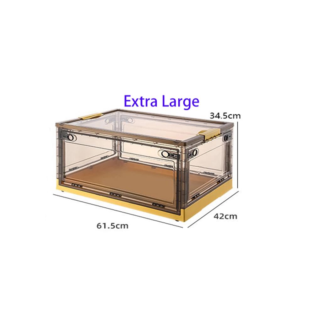 Mounay Foldable Storage Box with Lids,85L Stackable Storage Boxes with Wheels, Storage Container Crate, side Open Transparent Door for Home, Office, Bedroom (Extra large, Mango Yellow)