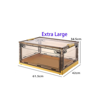 Mounay Foldable Storage Box with Lids,85L Stackable Storage Boxes with Wheels, Storage Container Crate, side Open Transparent Door for Home, Office, Bedroom (Extra large, Mango Yellow)