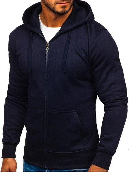 Men'S Casual Zipper Hoodies Sweatshirts Male Black Green Solid Color Hooded Outerwear Tops S-2Xl