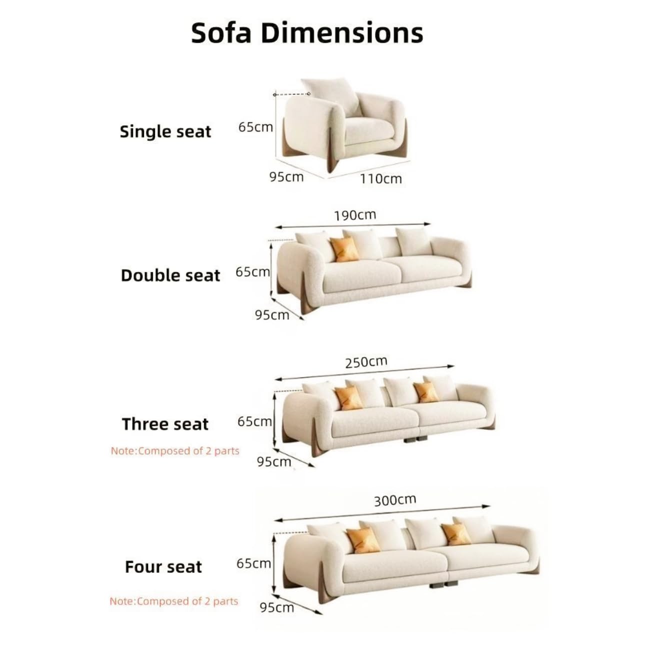 RciDos 1PCS Fleece Fabric Overstuffed Multifunction Classics Sofa set, Wood Furniture for Home Livingroom，Bedroom，Office Without Pillow and Coffee Table (Double seats 1.9m, Beige)