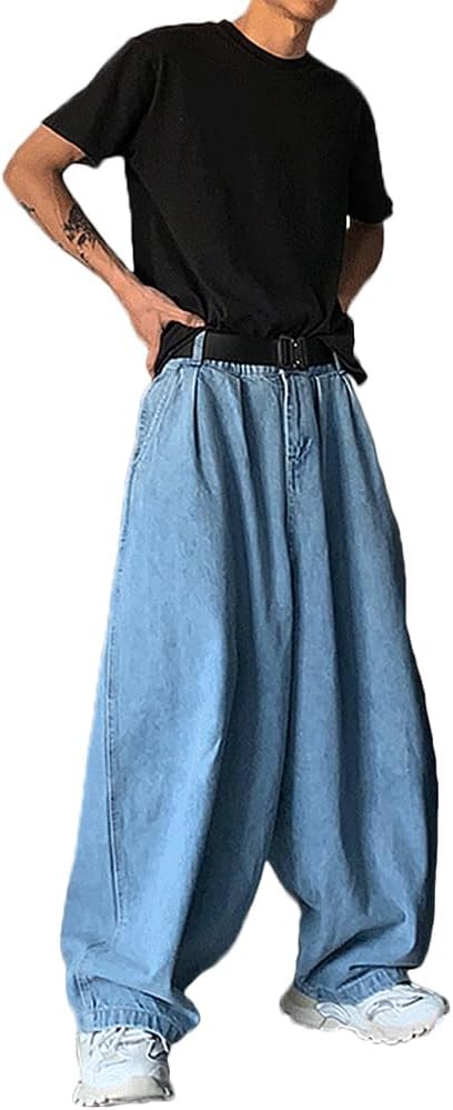 Nutirangee Men's Loose Fit Baggy Jeans Casual Streetwear Wide Leg Hip Hop Oversized Denim Pants