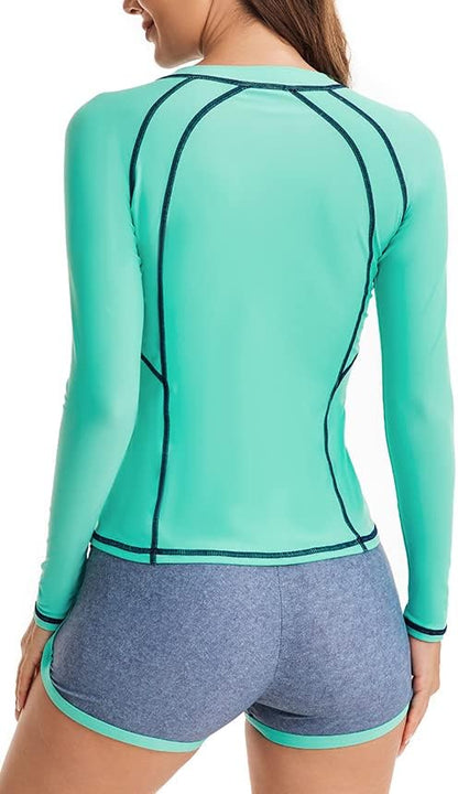 CCAKXCJJ Womens Two Piece Rash Guard Long Sleeve Swimsuit UV UPF 50+ Zipper Athletic Swimwear Sports Surfing Bathing Suit