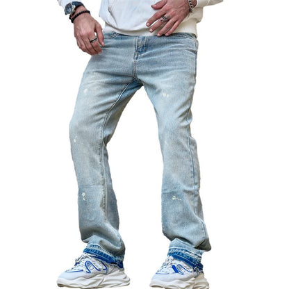 WEIBUMAOYI Men's Loose Fit Pants Relaxed-Fit Men Jeans Washed Oversize Straight Leg Carpenter Jean