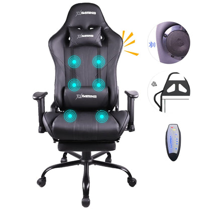 COOLBABY Gaming Chair LED Light Racing Chair,Ergonomic Office Massage Chair,Lumbar Support and Adjustable Back Bench,Bluetooth Speaker…