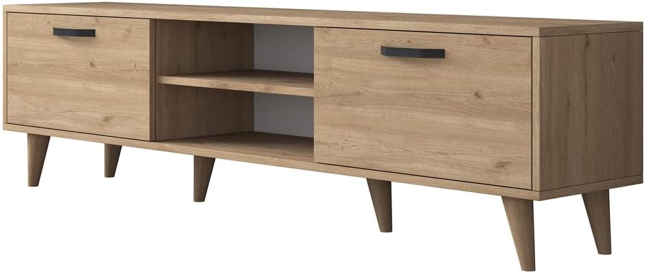 Home Canvas Tv Unit Modern Free Standing Tv Stand 180 cm - Oak