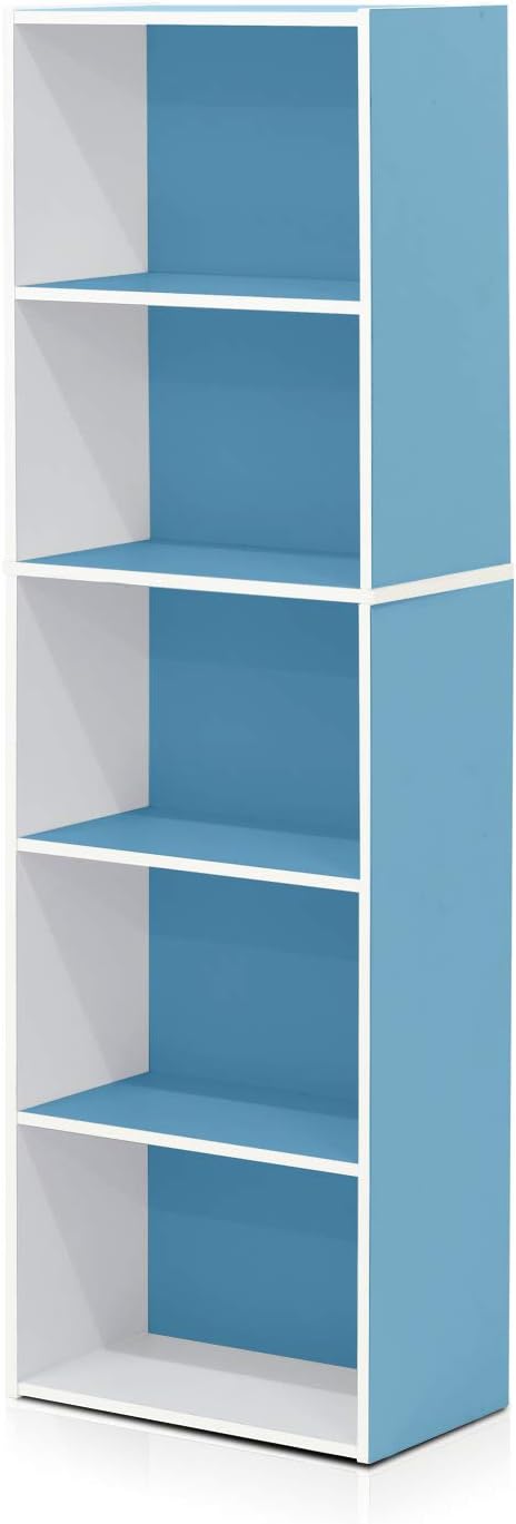 Furinno 5-Tier Reversible Color Open Shelf Bookcase, White/Pink 11055WH/PI