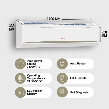 Nikai Split Air Conditioner 2 Ton, Energy Efficient Cooling with T3 Tropical Rotary Compressor, Turbo Mode with 4 Way Swing, 24000 BTU AC, Gold Fin, Auto Restart, Ideal for Home & Office NSAC24131N23