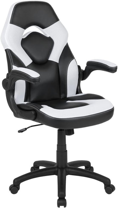 Flash Furniture X10 Gaming, Racing Office Ergonomic Computer PC Adjustable Swivel Chair with Flip-up Arms, Gray/Black LeatherSoft