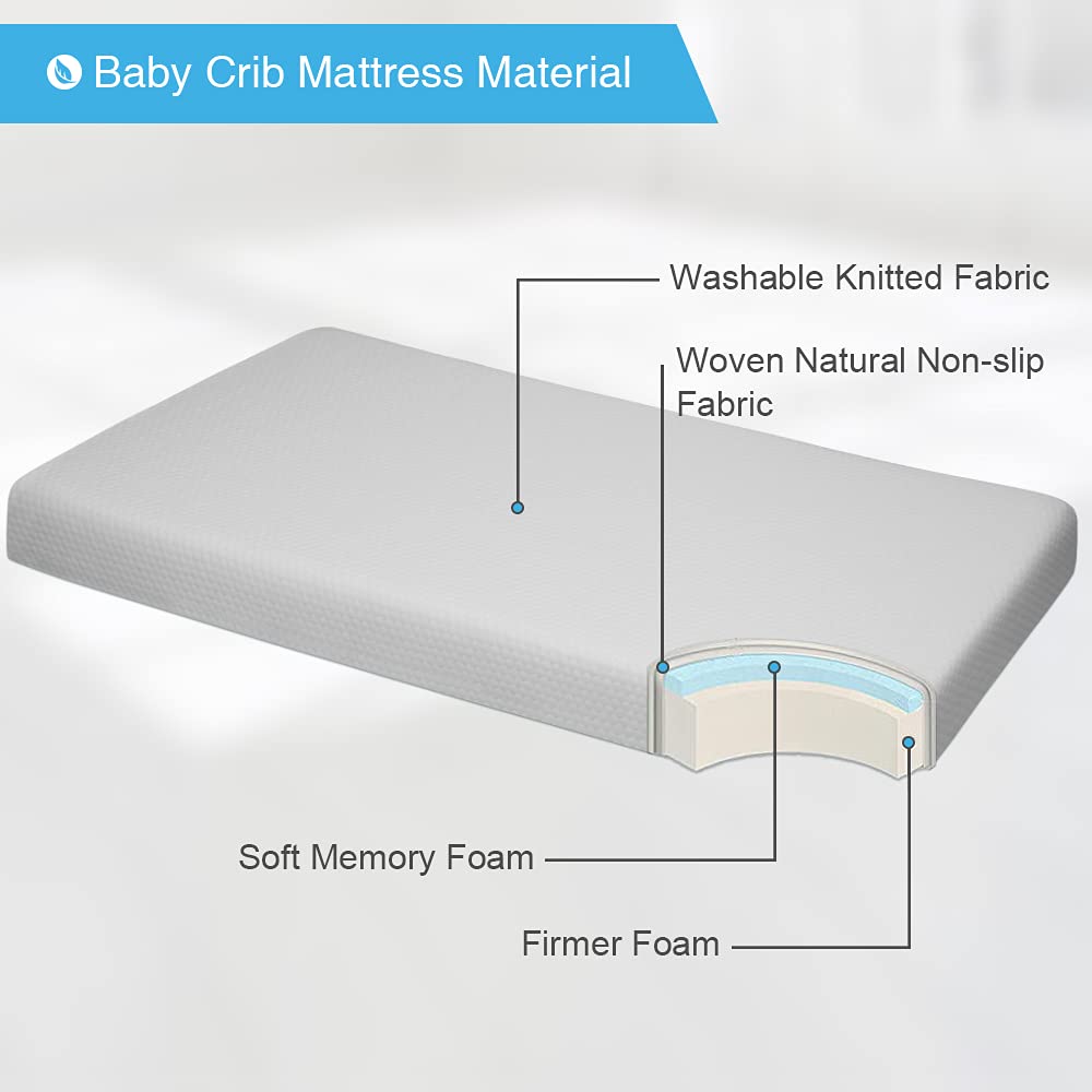 VTERLY Cot Mattresses, 120 x 60cm Crib Mattress with Extra Thick 10 cm Memory Foam & Removable Washable Cover, Breathable, Anti Allergenic and Water Resistant Toddler Bed Mattress