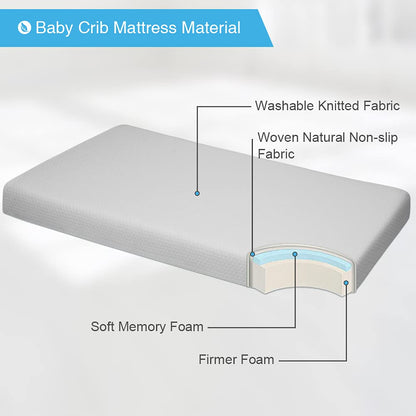 VTERLY Cot Mattresses, 120 x 60cm Crib Mattress with Extra Thick 10 cm Memory Foam & Removable Washable Cover, Breathable, Anti Allergenic and Water Resistant Toddler Bed Mattress