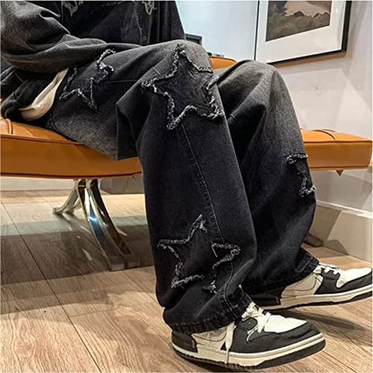 FantasyGears Y2k Jeans Men Grunge Hip Hop Baggy Pants Straight Leg Graphic Denim Joggers Loose Goth Trousers Streetwear