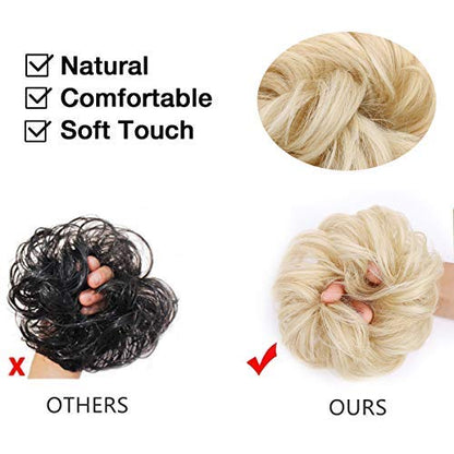 MORICA 1PCS Messy Hair Bun Hair Scrunchies Extension Curly Wavy Messy Synthetic Chignon for Women (12AH613(Light Golden Brown & Lightest Blonde))